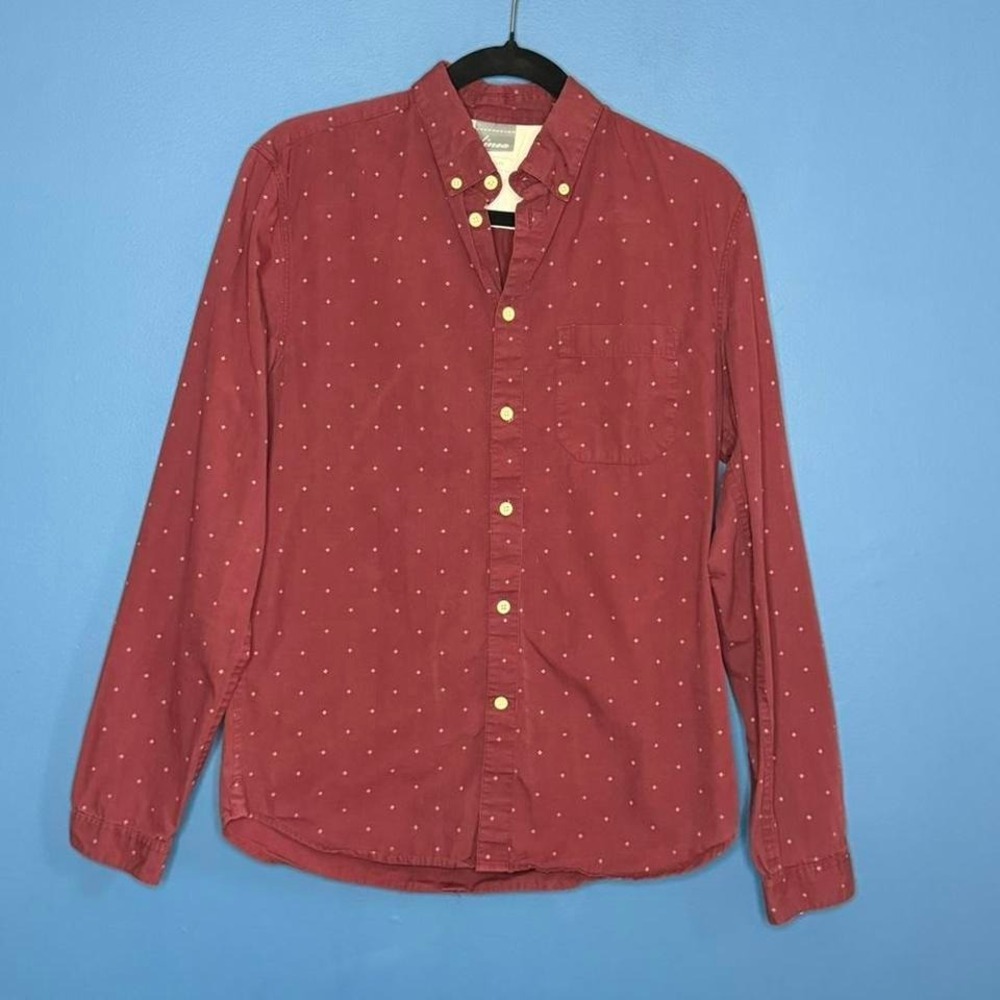 Linea Button Down Shirt Men's Size Small Cotton Maroon Polka Dot Burgundy Preppy